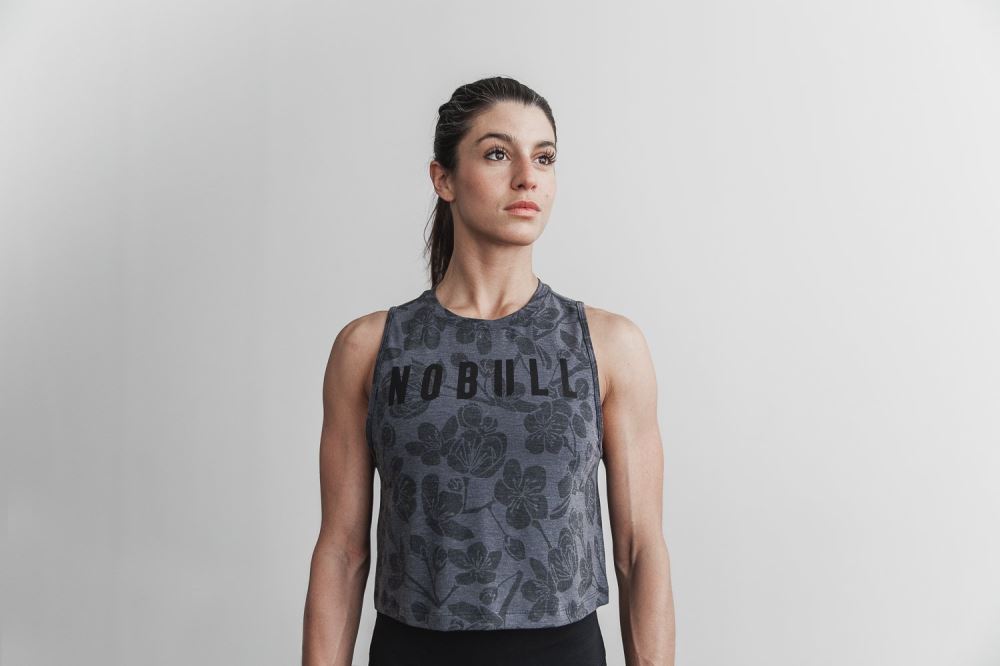 WOMEN'S MUSCLE TANK (CHERRY BLOSSOM) - CHARCOAL CHERRY BLOSSOM