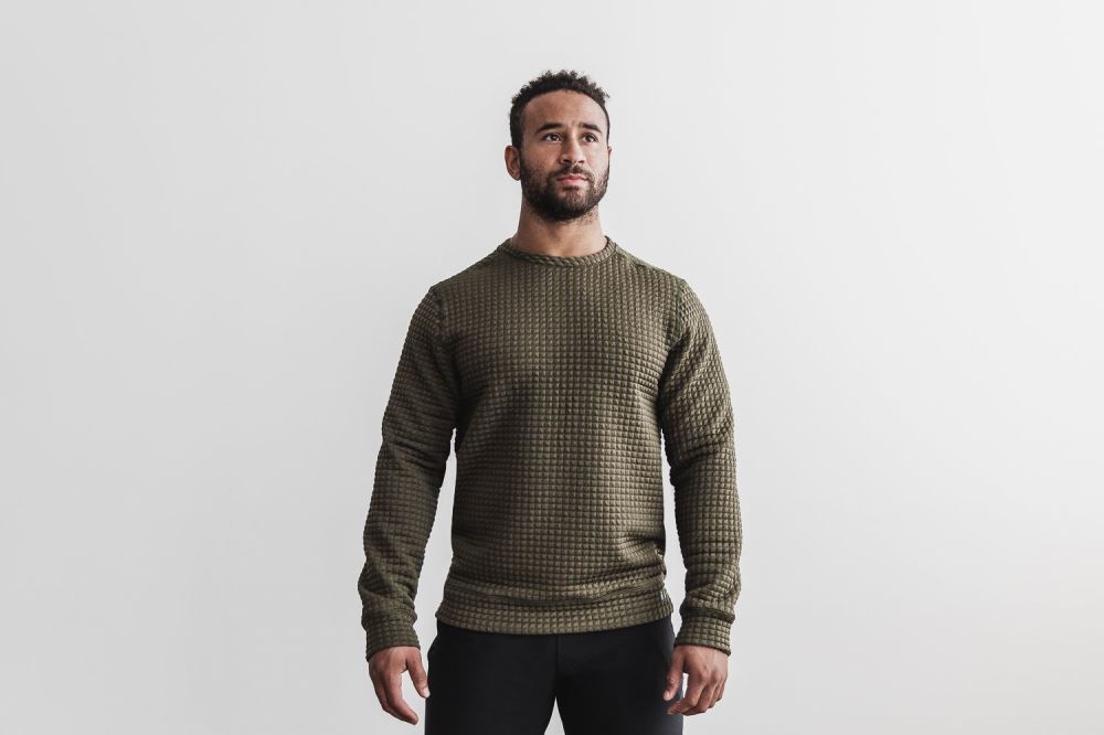 MEN'S QUILTED CREW PULLOVER - ARMY GREEN