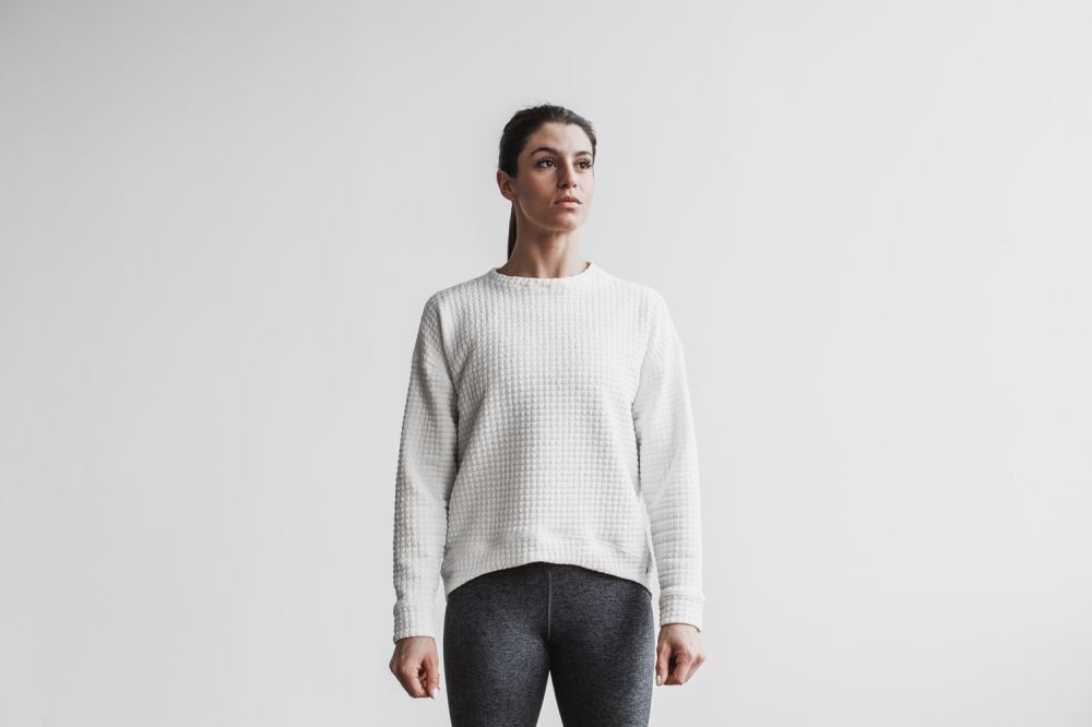 WOMEN'S QUILTED CREW PULLOVER - WHITE