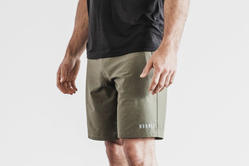 MEN\'S STRETCH WOVEN SHORT 9\" - ARMY GREEN HEATHER