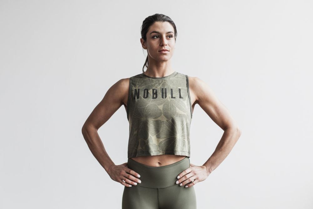 WOMEN'S MUSCLE TANK (HIBISCUS) - ARMY GREEN HIBISCUS